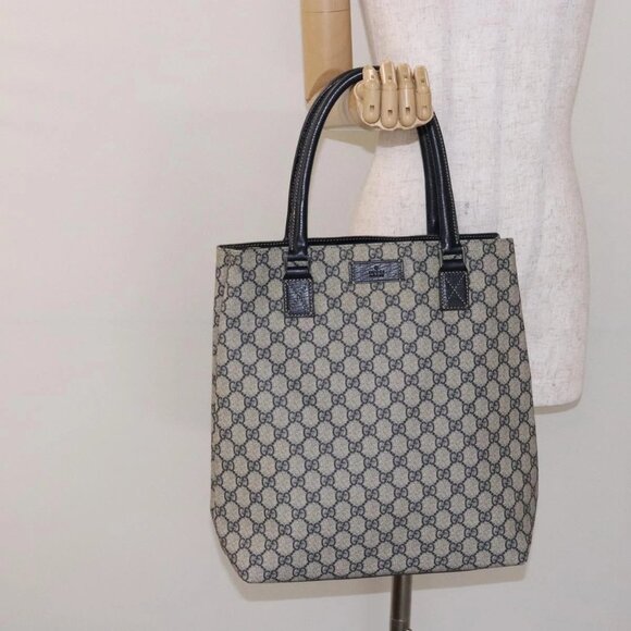 GUCCI GG Supreme Tote Bag PVC Navy Silver